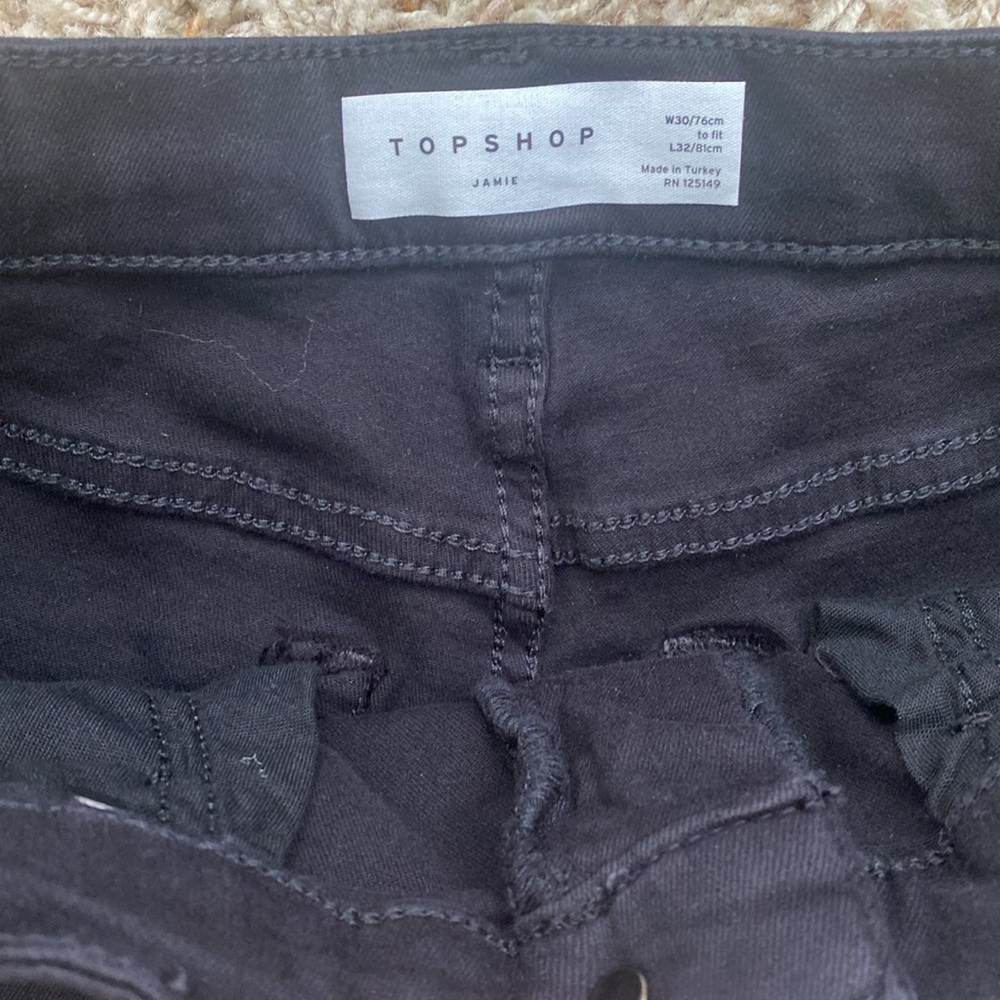 Topshop Jamie Black Denim Ripped Jeans 30”W - Picture 4 of 7